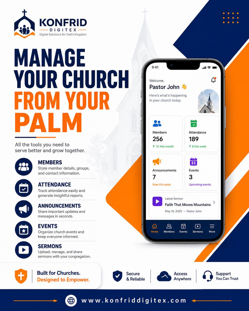 Church Connect flyer — manage your church from your palm